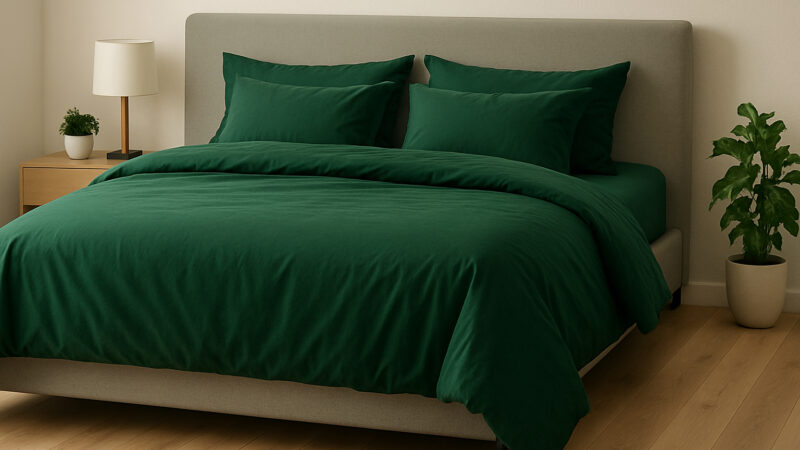 Butelkowa zieleń w sypialni – luksus i spokój